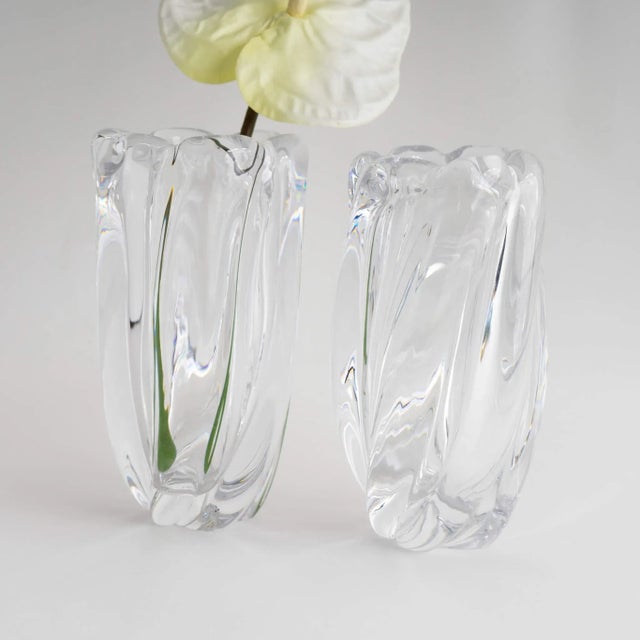 Mid-Century Modern Vintage Orrefors Crystal Waterfall Vase by Edvin Ohrstrom - a Pair For Sale - Image 3 of 10