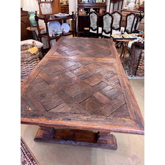 Brown 18th Century French Parquet Top Table With a Trestle Base For Sale - Image 8 of 11