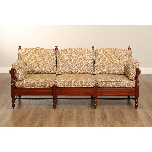 High Quality Vintage Spindle Carved Ladderback Cherry Sofa with Custom Upholstered Cushions