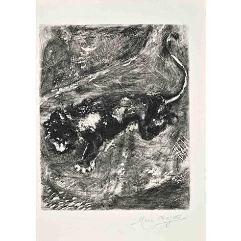 Etching on Montval paper, realized between 1927 and 1930. Table from "Les Fables de La Fontaine", published in 1952 in and...