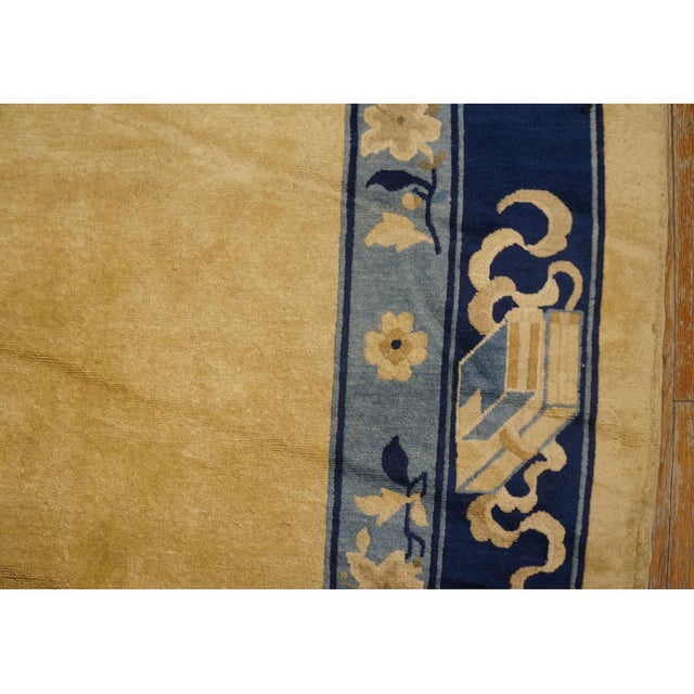 1920s Beige Field Floral Deco Medallion Antique Chinese Peking Rug 10' X 11'6'' For Sale - Image 9 of 10