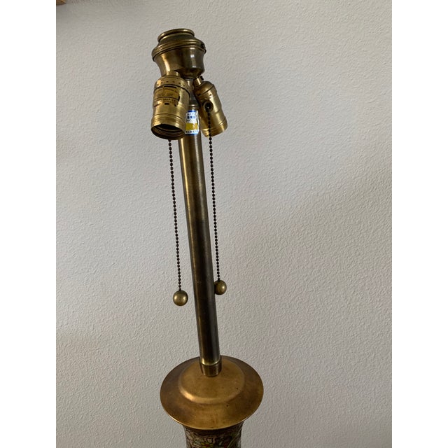 Brass Vintage Marbro Lamp Company Chinese-Export Brass Chapleve Reticulated Cloisonne Electrified Table Lamp For Sale - Image 8 of 12