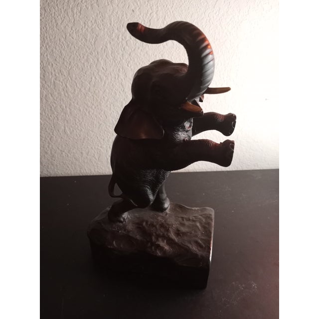 Vintage Solid Bronze Standing Trunk-Up Elephant Sculpture For Sale - Image 4 of 7