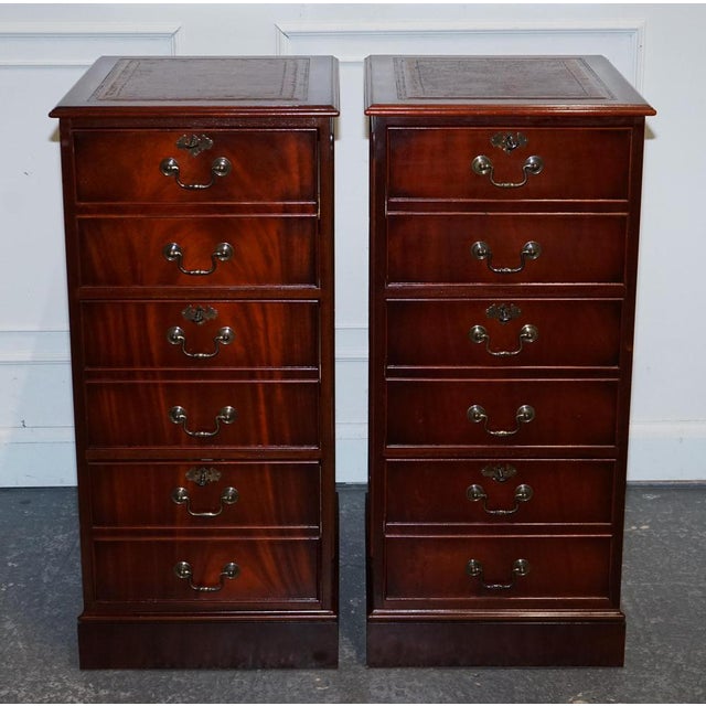Filling Cabinets in Burgundy Leather and Gold Embossed Top, Set of 2 For Sale - Image 4 of 18