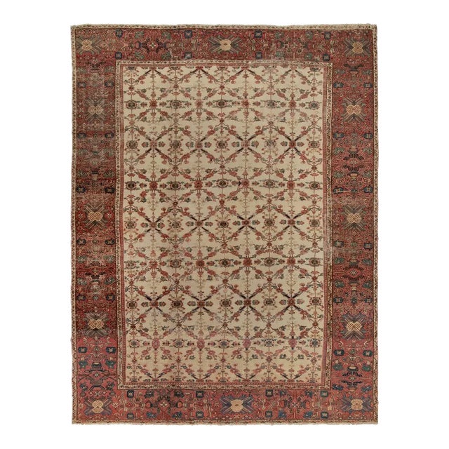 Late 18th Century Antique Persian Sultanabad Rug in Beige and Red Floral Patterns, From Rug & Kilim For Sale