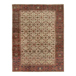 Late 18th Century Antique Persian Sultanabad Rug in Beige and Red Floral Patterns, From Rug & Kilim