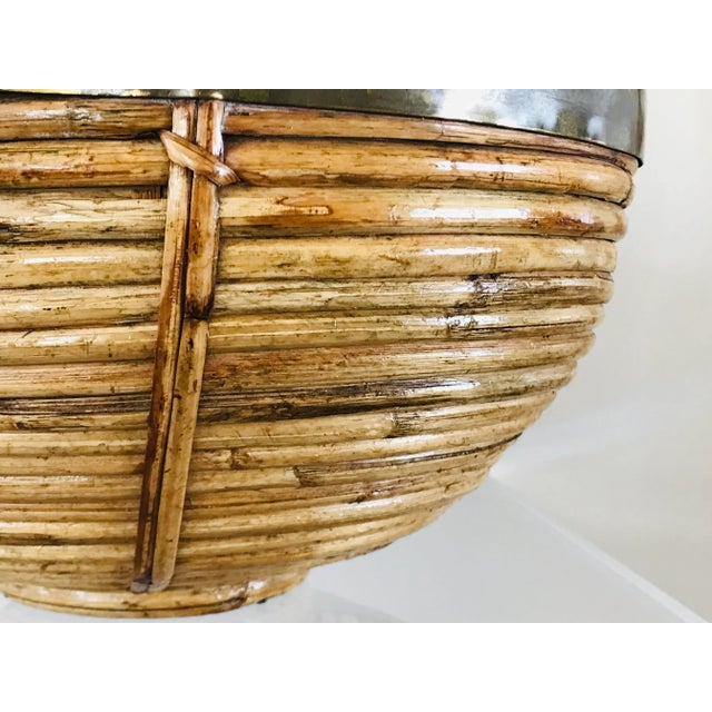 Wood 1970s Italian Rattan and Brass Basket For Sale - Image 7 of 12