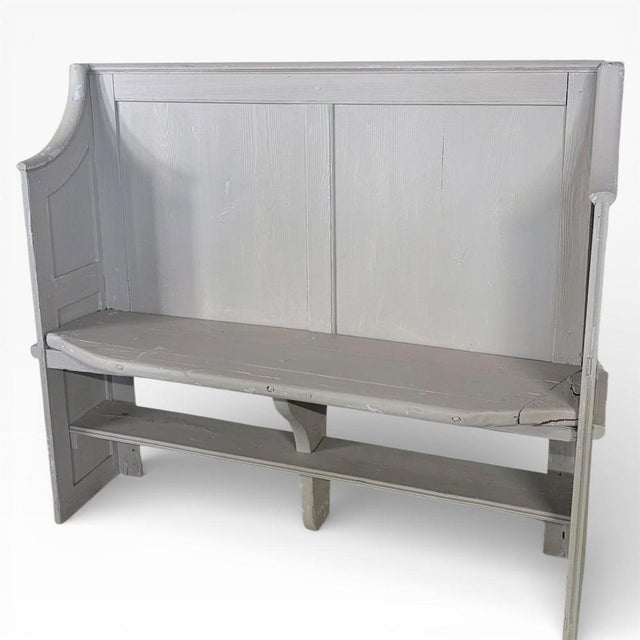 Contemporary Vintage Painted Pine Church Pew For Sale - Image 3 of 7