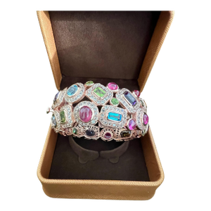 Bochic “Capri” Vintage Ruby & Sapphire Bangle Set In 18K Gold & Silver