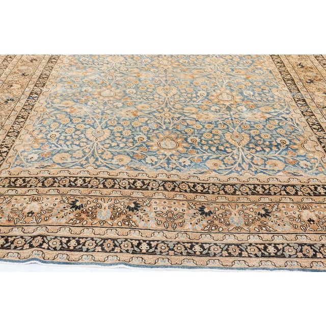 Early 20th Century Authentic 1900s Persian Meshad Blue Handmade Wool Carpet For Sale - Image 5 of 8