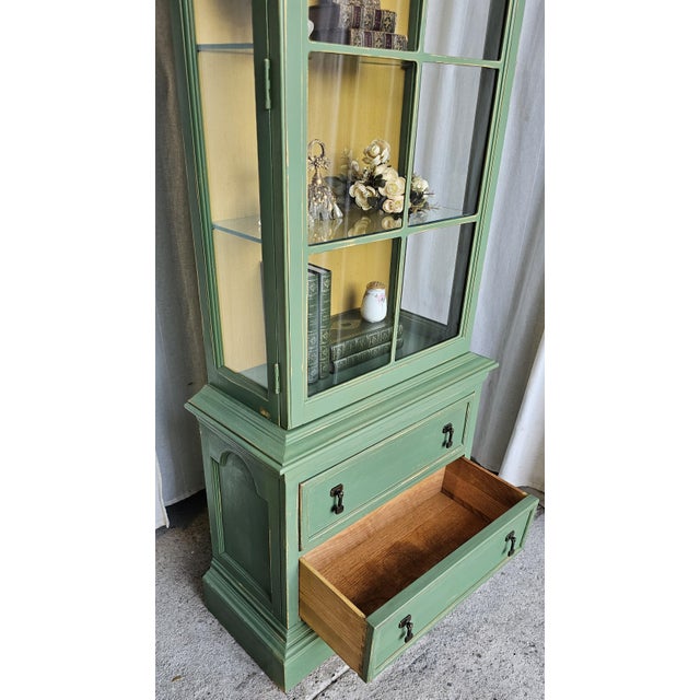 Green MCM Curio Cabinet, Display Cabinet Boho Style, 1950's #1 For Sale - Image 14 of 15