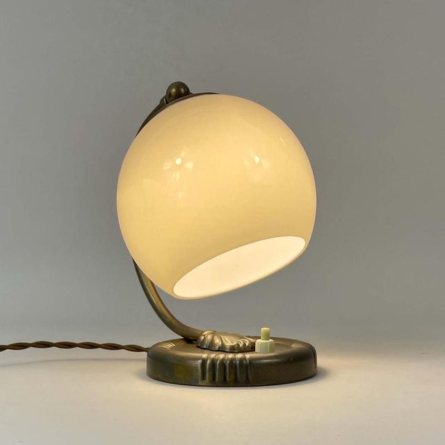 Art Deco Bronzed Brass and Opaline Glass Table Lamp, Germany, 1930s For Sale - Image 11 of 14
