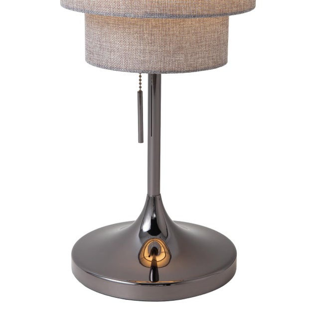 Metal Lollipop Table Lamp - Black Nickel, Cashmere Gray Linen Shade, on/Off Pull Chain For Sale - Image 7 of 15