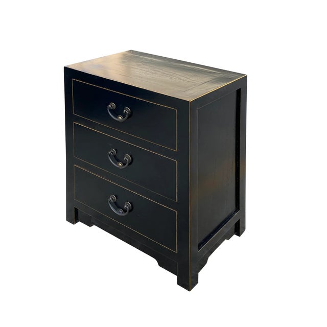 Distressed Black 3 Drawers Asian Style Nightstand For Sale - Image 4 of 7