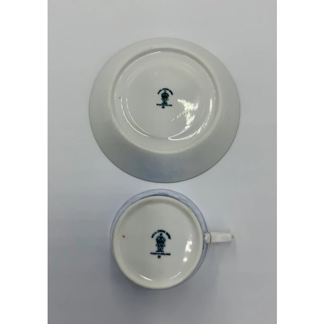 Ceramic 1940s Royal Crown Derby Wilmot Blue With Gold Trim Demitasse Cups & Saucers Set- 15 Pieces For Sale - Image 7 of 10