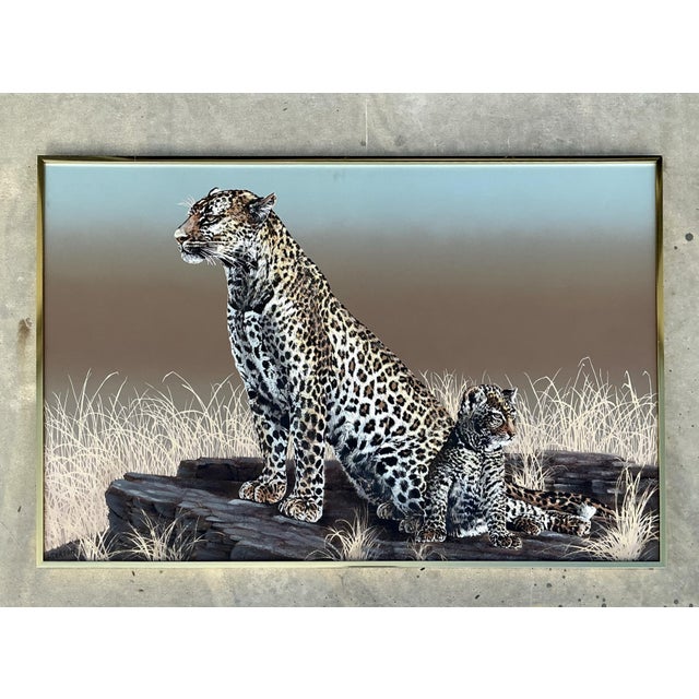 Tan Vintage Monumental Original Oil Painting of Cheetahs For Sale - Image 8 of 11
