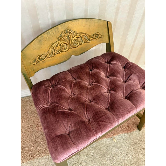 1950s-60s Hollywood Regency Giltwood/Pink Tufted Velvet Low Stool For Sale - Image 4 of 4
