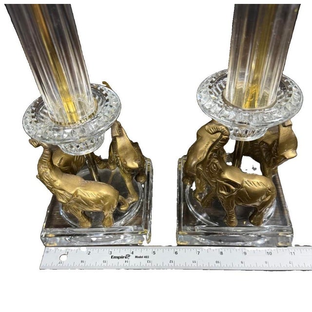Brass Vintage Brass Elephant Table Lamps Pair Crystal Glass Hollywood Regency - a Pair For Sale - Image 8 of 10