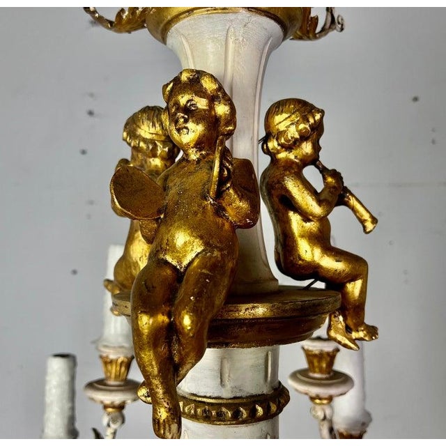 Early 20th Century Rococo Chandelier With Gilt Putti and Hand-Painted Ir For Sale - Image 5 of 15