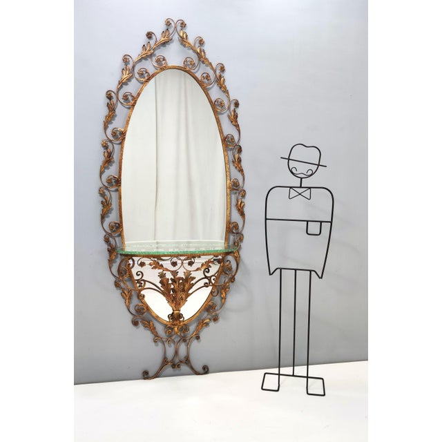 1960s Entryway Mirror and Brass and Glass Console with Floral Frame attributed to Pierluigi Colli, 1960s For Sale - Image 5 of 14