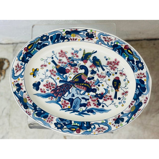 Chinoiserie Large Antique Chinoiserie Ceramic Platter For Sale - Image 3 of 6