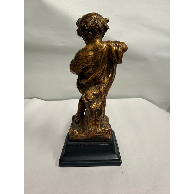 1980s Vintage Borghese Gold-Tone Cherub Statue on Black Base For Sale - Image 5 of 8