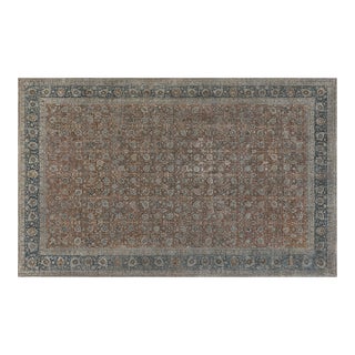 Authentic Persian Tabriz Brown Blue Handmade Wool Carpet For Sale