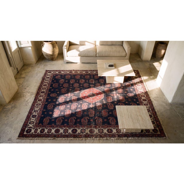 1890s Blue Navy Geometric Antique Kurdish Tribal Rug 5'4" X 7'3" Wool Handknotted Carpet For Sale - Image 9 of 9