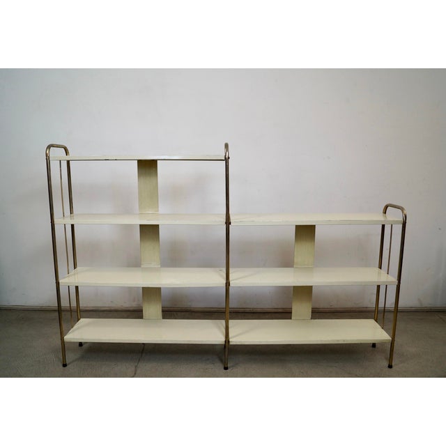 American of Martinsville 1950’s Mid-Century Modern Brass & Metal Double Shelf For Sale - Image 4 of 12