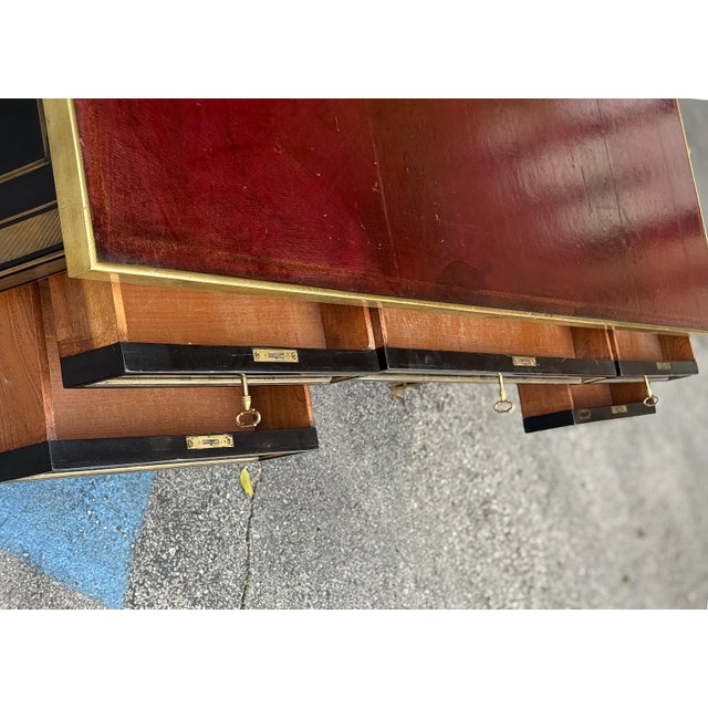 Ebony French Ebonized Louis XVI Bureau Plat or Writing Desk With Embossed Leather Top For Sale - Image 8 of 16