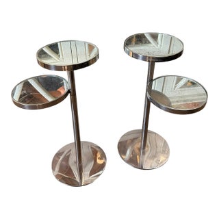 Pair of Modern Designer Mirrored Cocktail End Tables For Sale