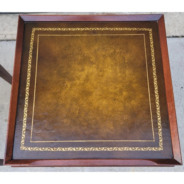 Mid 20th Century Two Tiered Leather Top Side Tables -- a Pair For Sale - Image 9 of 11