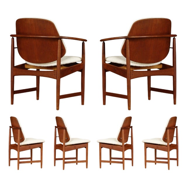 Teak and Bouclé Dining Chairs by Arne Hovmand-Olsen, 1960s - Set of 6 For Sale