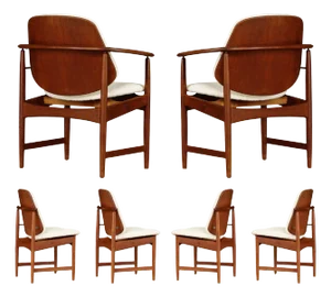 Teak and Bouclé Dining Chairs by Arne Hovmand-Olsen, 1960s - Set of 6