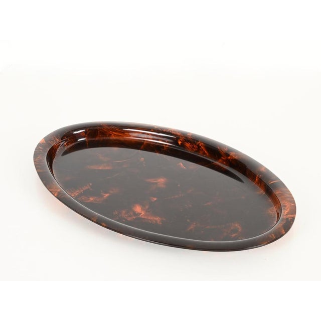 Gold Mid-Century Oval Serving Tray in Tortoiseshell Acrylic Glass from Dior, Italy, 1970s For Sale - Image 8 of 13