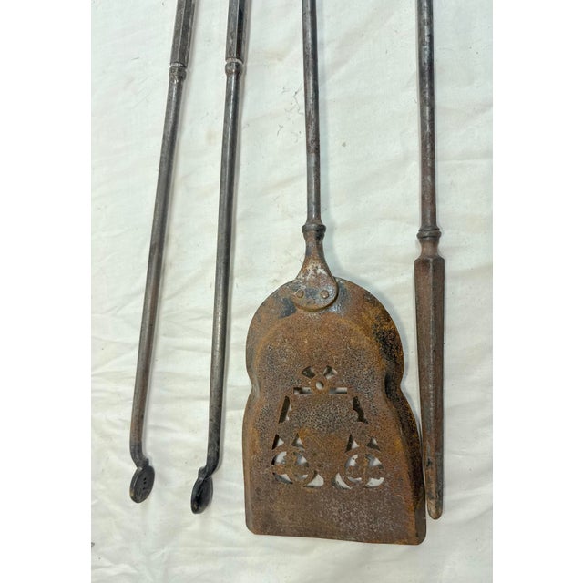 Set of 3 Antique 1800s Brass Steel Figural Dragon Fireplace Tools Poker Tong For Sale - Image 13 of 15