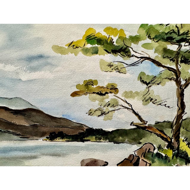 Rustic Henry Emil Salloch Original Watercolor on Paper Lakeside Bay, 1962. For Sale - Image 3 of 7