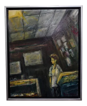 David Padworny Expressionist Painting of Artist in Studio - Oil on Canvas- Framed, Signed, Numbered