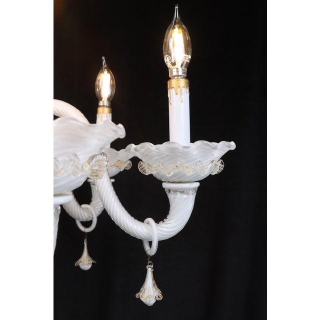 White Vintage White Glass Gold 6 S Arm Chandelier For Sale - Image 8 of 16