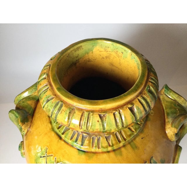 Yellow Large Italian Bright Yellow Glazed Earthenware Handled Vessel For Sale - Image 8 of 10
