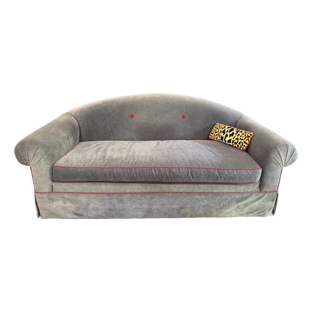 Vintage Velvet Camelback Sofa For Sale
