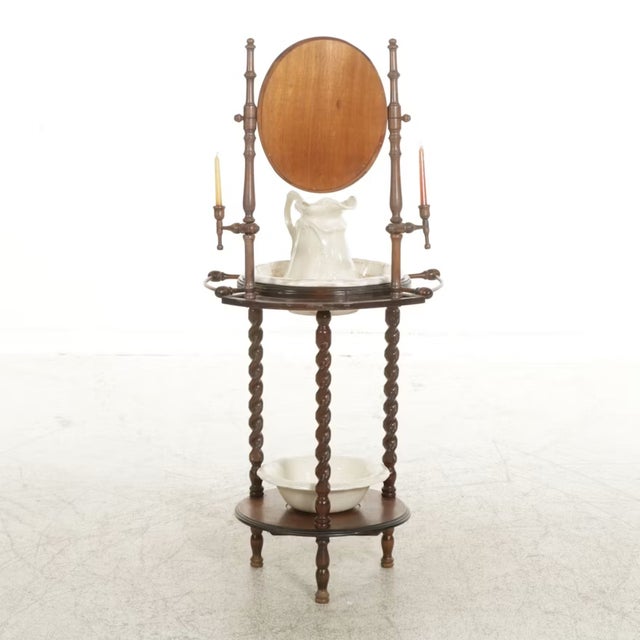 Wood Late 19th Century Victorian Wood Wash Stand With Barley Twist & Swivel Mirror For Sale - Image 7 of 8