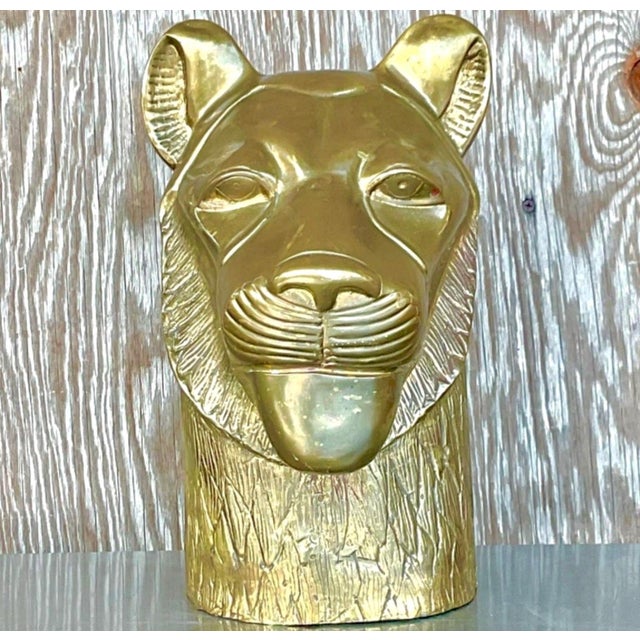 Vintage Brass Tiger Head Sculpture For Sale - Image 14 of 14