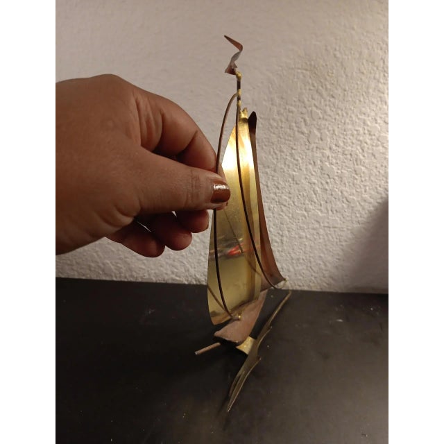 Nautical 1980s Curtis Jere Style Brass & Copper Sail Ship 3D Model Figurine For Sale - Image 3 of 6
