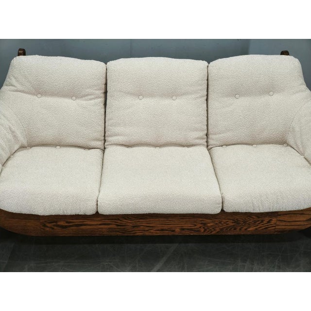 Brutalist Oak and Bouclé 3-Seater Sofa, Former Czechoslovakia, 1970s For Sale - Image 12 of 17