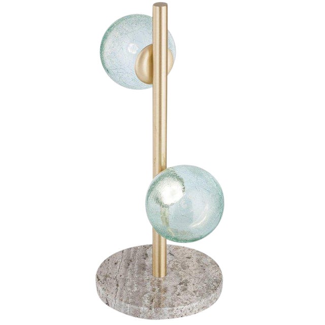 New "Craquele/T" Handmade Sculpture Table Lamp With Art Glass For Sale