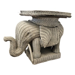 Grey Wicker Elephant Tray Table Like Mario Lopez Torres 1970s For Sale