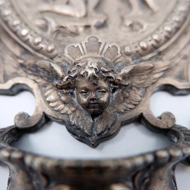 Silver-plated copper holy water font representing the Baptism of Christ, 19th Dimensions: 18 x 3 cm, height: 29 cm...