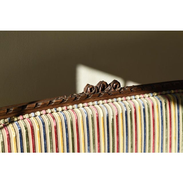 Wood Louis XVI Style Bench in Velvet, 1940s For Sale - Image 7 of 8