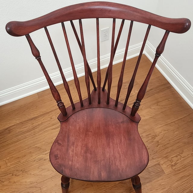 Wine Vintage Maple Brace Back Windsor Chair; Newly Refinished For Sale - Image 8 of 11